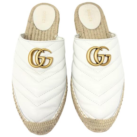 Gucci GG Logo Marmont Gold White Mattelasse‎ Espadrille Slide Flats Sandals 38.5 - Picture 2 of 11